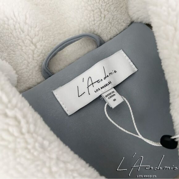 L'Academie **NWT** Elijah Leather Shearling Jacket in Powder Blue Grey (Revolve) - Picture 5 of 8